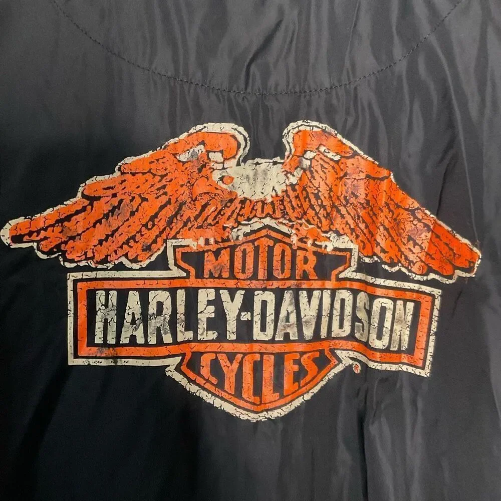 Harley Davidson Winged Graphic Men's‎ XL Black Nylon Windbreaker Rain Jacket